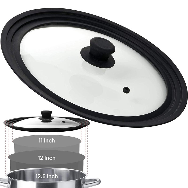 Bezrat Universal Lids for Pots, Pans and Skillets - Tempered Glass with Vented Silicone Rim and Heat-Resistant Handle - Fits Multiple Cookware Sizes - Dishwasher & Microwave Safe (Single, 11",12",12.5") - Image 1